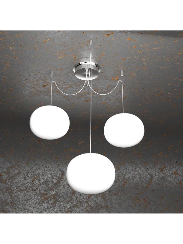 Lampadario a sospensione moderno in vetro bianco sfere d.18cm a 3 luci tpl 0990 Esclusivo