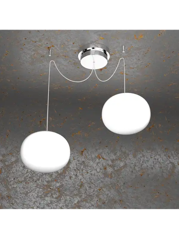 Saldi Lampadario a sospensione moderno in vetro bianco sfera d.18cm a 2 luci tpl 0989