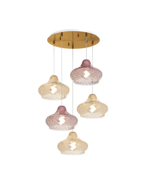 Compra Adesso Lampadario a sospensione moderno oro con vetri a 5 luci tpl 0981