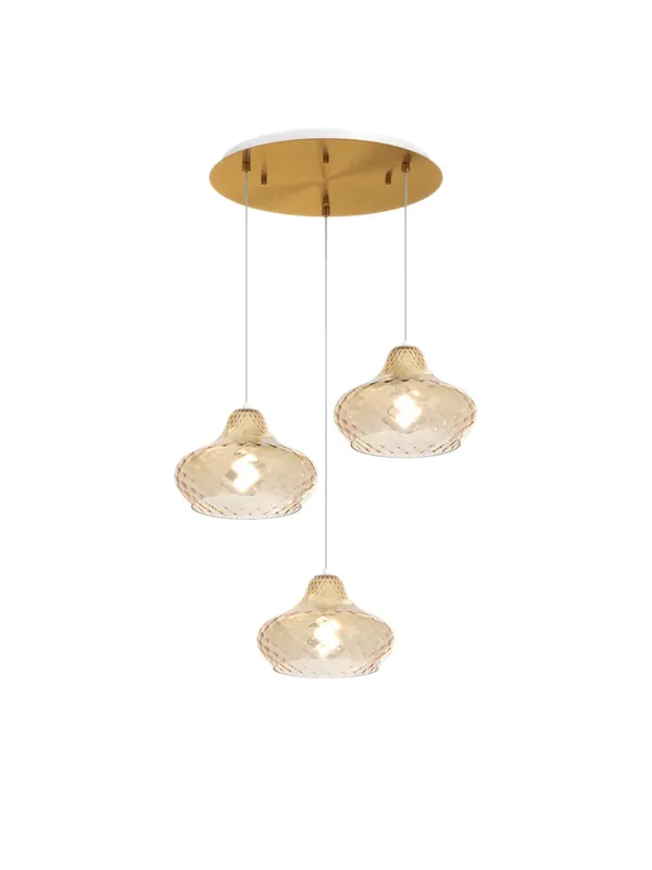 Pagamento Sicuro Lampadario a sospensione moderno oro con vetri ambra a 3 luci tpl 0980