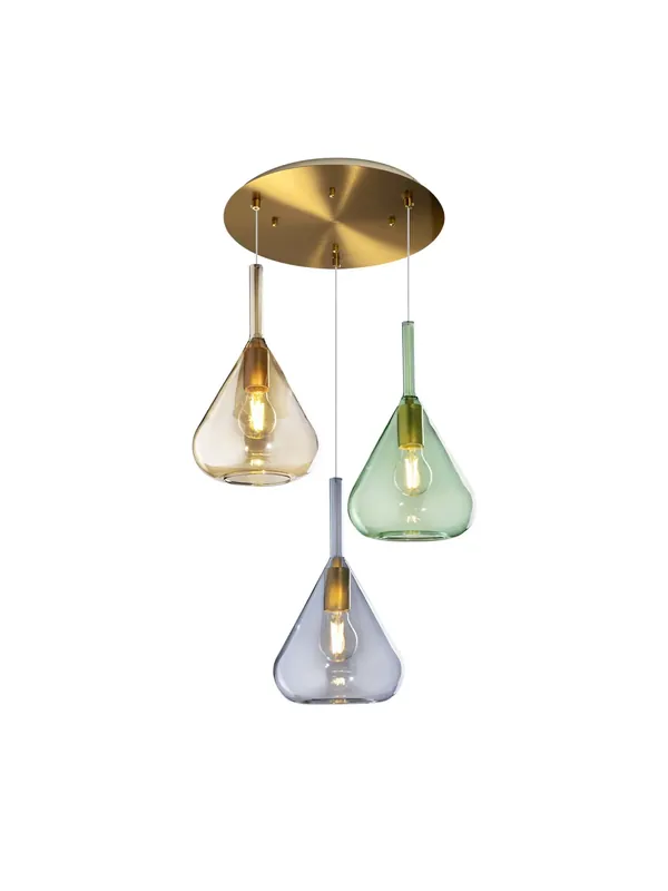 Lampadario moderno a sospensione con vetri soffiati a 3 luci tpl 0952 Professionale
