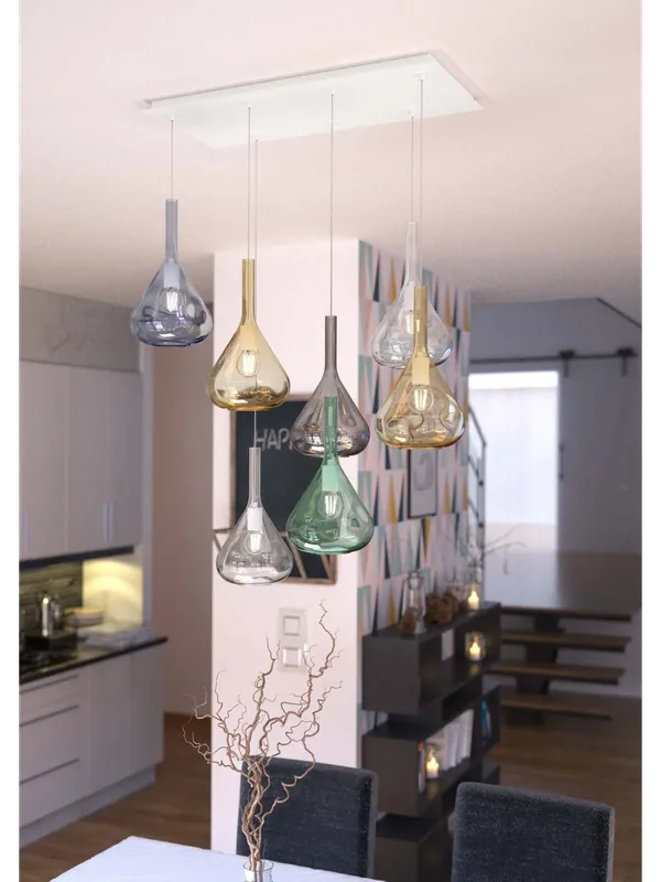 Lampadario moderno a sospensione con vetri soffiati a 7 luci tpl 0949 Offerta Speciale