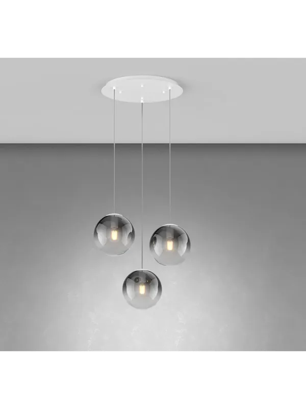 Lampadario a sospensione moderno sfere in vetro fumè a 3 luci tpl 0929 Solo Oggi