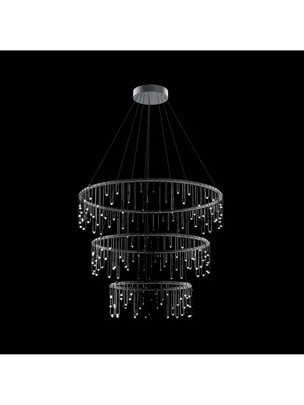 Lampadario a led moderno design nero con tre cerchi illuminati Scintilla Offerta Lampo