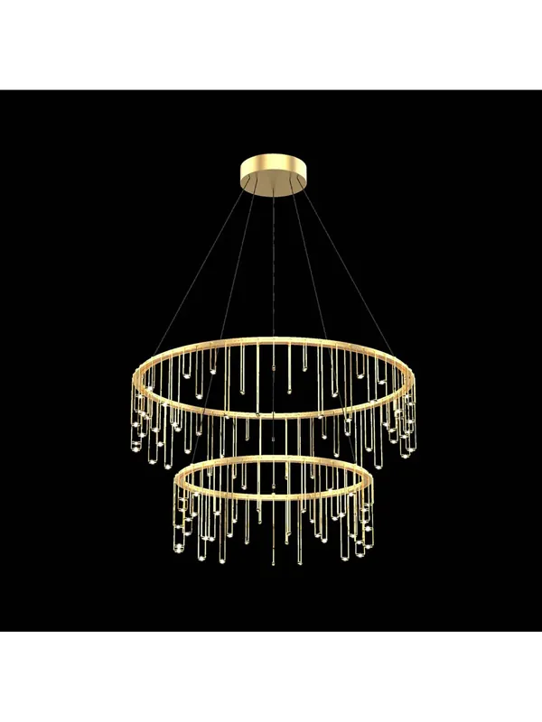 Lampadario a led moderno design oro con due cerchi illuminati Scintilla Prezzo Di Fabbrica