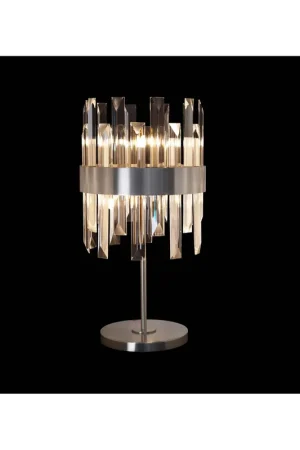 Lampada da tavolo lume moderno nickel con cristalli a 6 luci illuminati Zenna Nuova Collezione