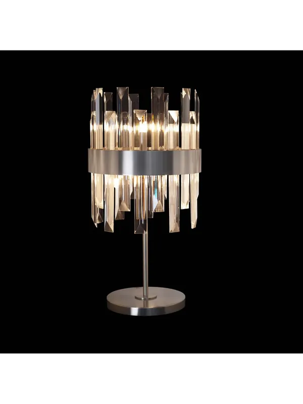 Lampada da tavolo lume moderno nickel con cristalli a 6 luci illuminati Zenna Nuova Collezione