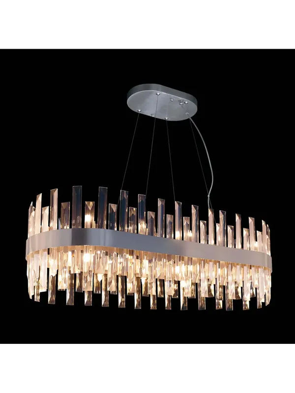 Lampadario moderno nickel con cristalli ovale 28 luci illuminati Zenna Nuova Collezione