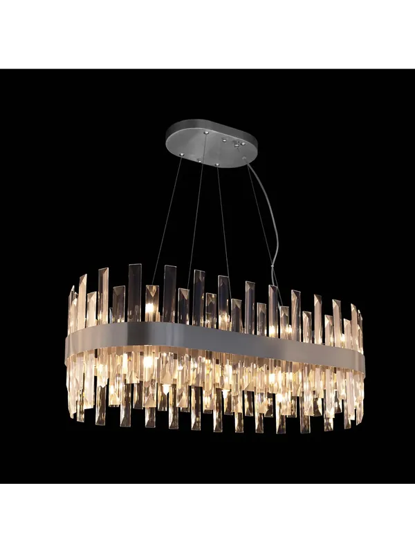 Lampadario moderno nickel con cristalli ovale 20 luci illuminati Zenna Ordina Subito