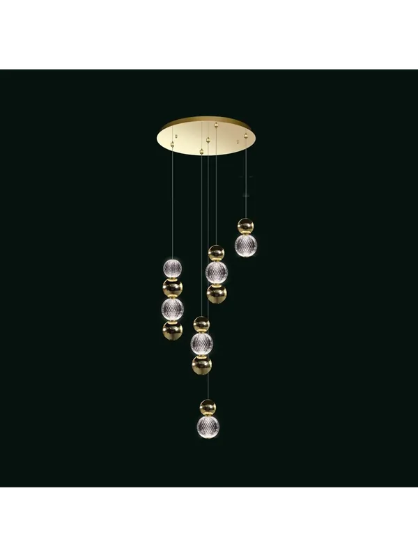 Lampadario a led moderno con sfere oro 5 luci illuminati Brillante Esclusivo