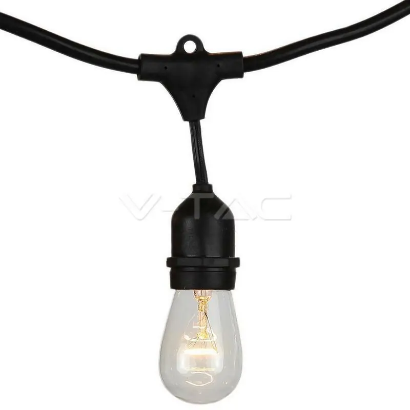 V-TAC CATENARIA 15MT NERA 15 LAMPADINE ATTACCO E27 VT-713 3673 Nuova Collezione