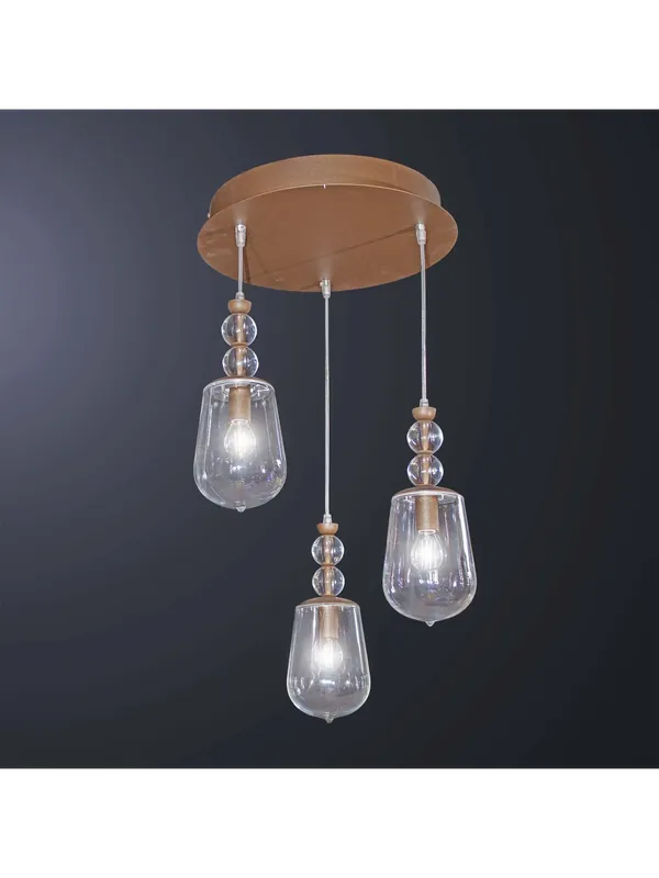 Prezzo Ridotto Lampadario a sospensione vintage in metallo marrone e cristallo 3 luci BGA 3536