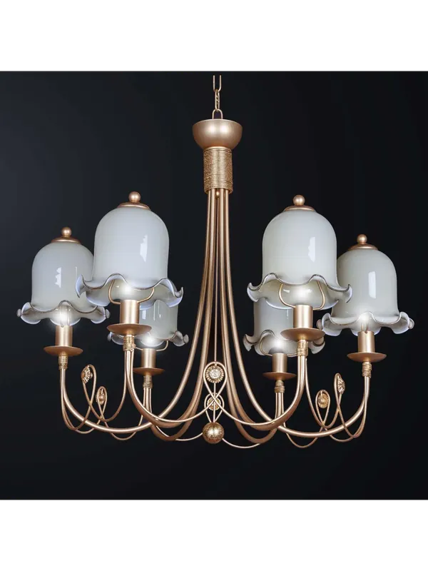Prezzo Ridotto Lampadario classico in ferro battuto oro e vetro bianco a 6 luci BGA 3525-6
