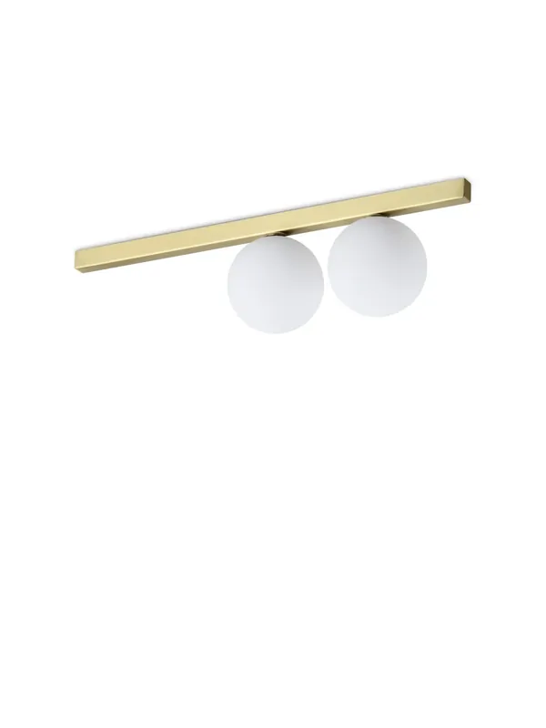 Reso Gratuito Plafoniera moderna binario ottone con sfere in vetro bianco 2 luci DL1900