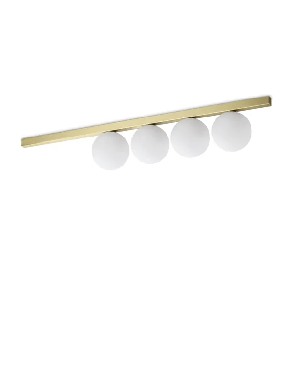 Plafoniera moderna binario ottone con sfere in vetro bianco 4 luci DL1899 Promo Stagionale