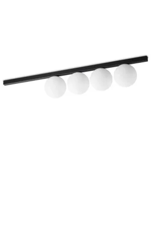 A Buon Prezzo Plafoniera moderna binario nero con sfere in vetro bianco 4 luci DL1898