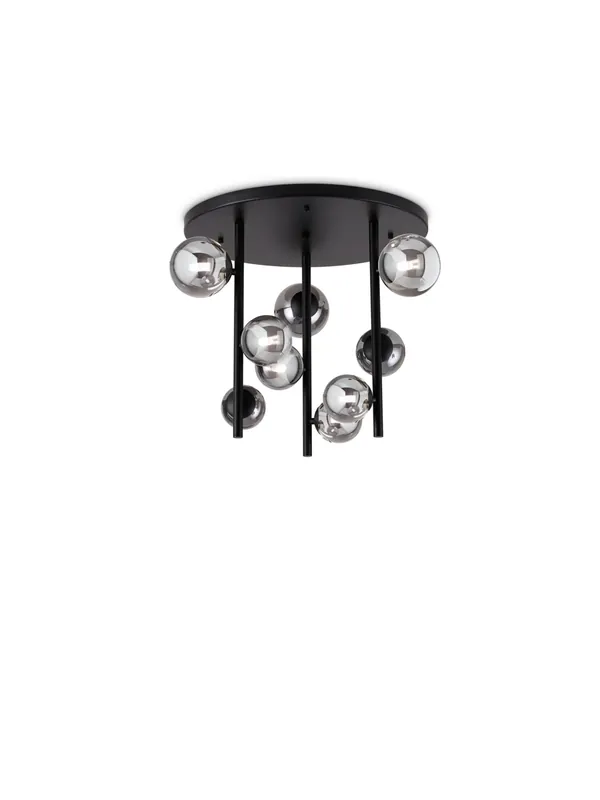 Bestseller Plafoniera moderna nera con sfere in vetro fumè a 9 luci DL1889