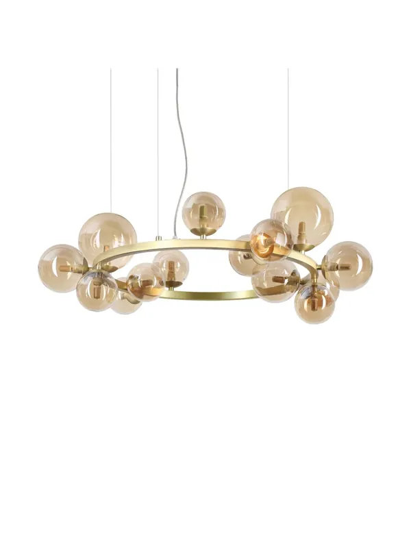 Offerta Del Giorno Lampadario moderno design minimal oro con sfere ambra 14 luci DL1843