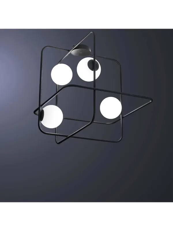 Compra Adesso Plafoniera moderna design nero con sfere in vetro bianco a 4 luci BGA 3518-pl4