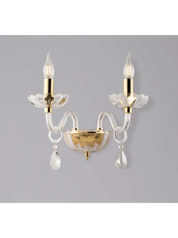 Applique classico in cristallo trasparente oro a 2 luci luxury lgt 141 Popolare