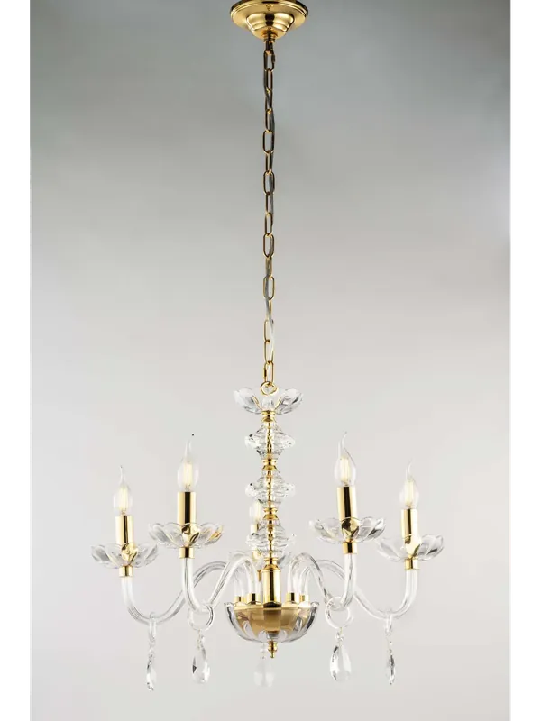 Lampadario classico in cristallo trasparente oro a 5 luci luxury lgt 139 Offerta