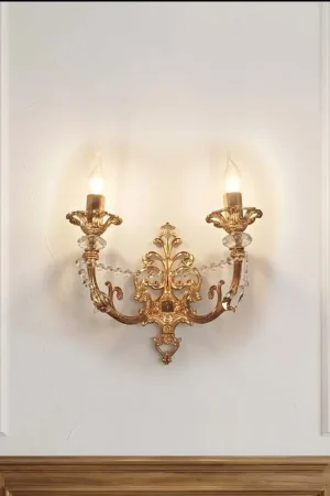 Applique classico in ottone e cristallo oro francese a 2 luci CL125 Subito Disponibile