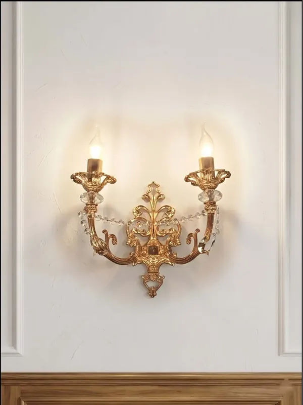 Applique classico in ottone e cristallo oro francese a 2 luci CL125 Subito Disponibile