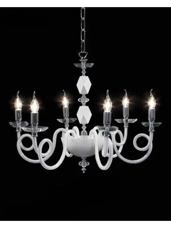 Lampadario moderno in cristallo bianco cromo a 6 luci CL086 Miglior Prezzo