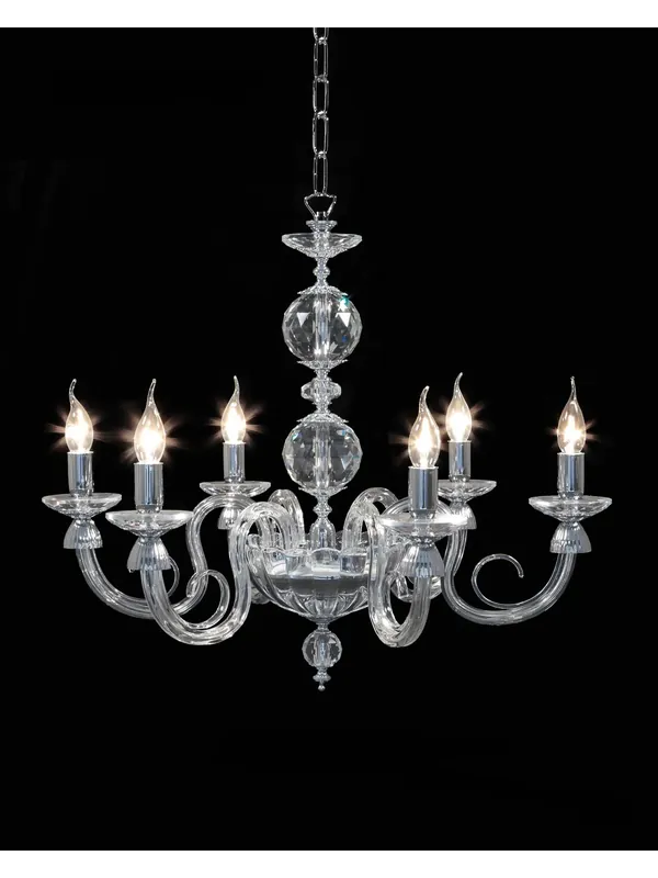 Lampadario contemporaneo in cristallo trasparente cromo a 6 luci CL083 Super Prezzo