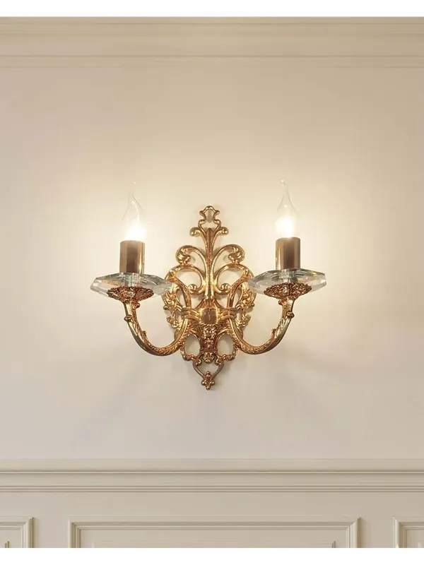 Applique classico in ottone e cristallo oro francese a 2 luci CL119 Spedito Oggi