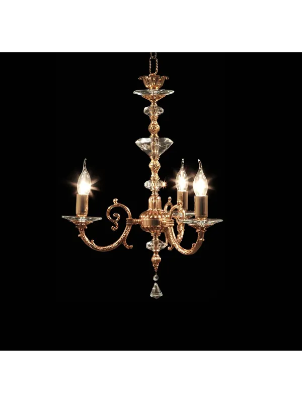 Lampadario classico in ottone e cristallo oro francese a 3 luci CL118 Nuova Collezione