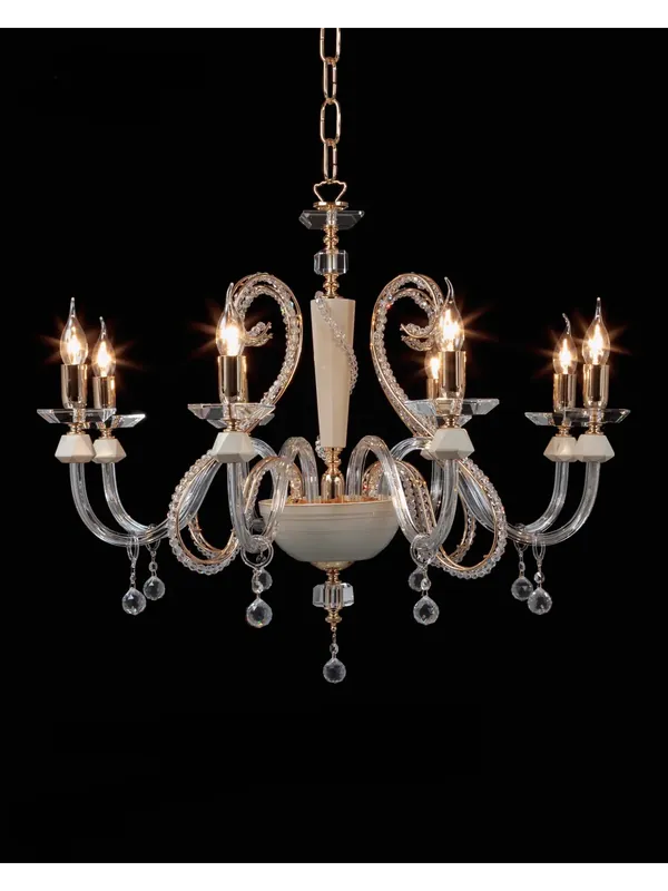 Lampadario classico in cristallo trasparente e beige a 8 luci CL072 Offerta Lampo