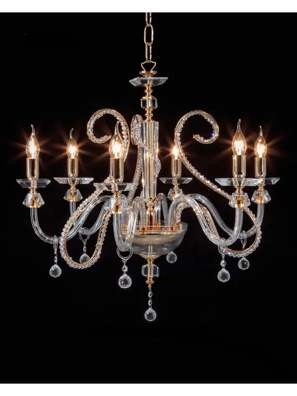 Lampadario classico in cristallo trasparente oro a 6 luci CL068 Sconto