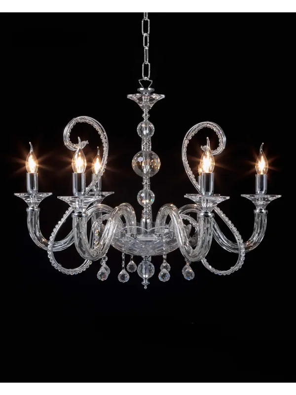 Vendita Finale Lampadario classico in cristallo e perle trasparenti cromo a 6 luci CL064