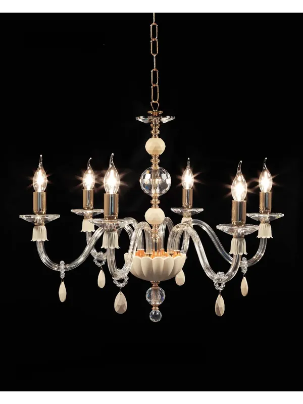 Lampadario classico in cristallo trasparente e panna a 6 luci CL054 Offerta Lampo