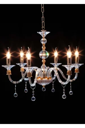 Acquista Ora Lampadario classico in cristallo trasparente oro a 6 luci CL050