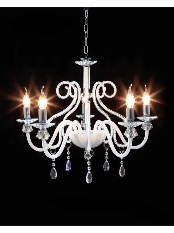 Lampadario moderno in cristallo trasparente e bianco a 5 luci CL035 Vendita Finale