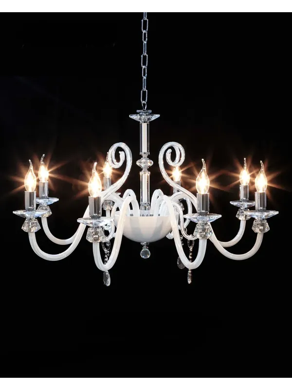 Lampadario moderno in cristallo trasparente e bianco a 8 luci CL034 Esclusivo