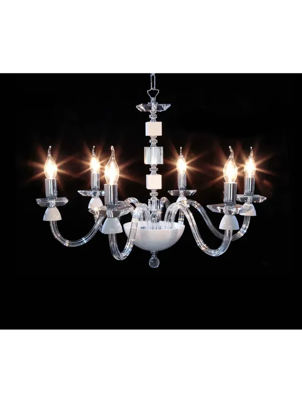Offerta Del Giorno Lampadario contemporaneo in cristallo trasparente e bianco a 6 luci CL028
