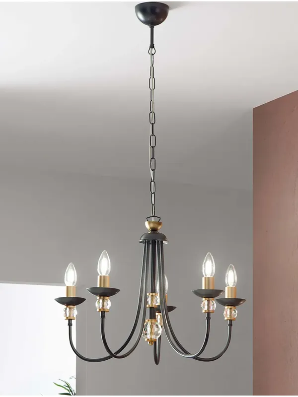 Lampadario classico in metallo e cristallo a 5 luci DP307 Non Perdere