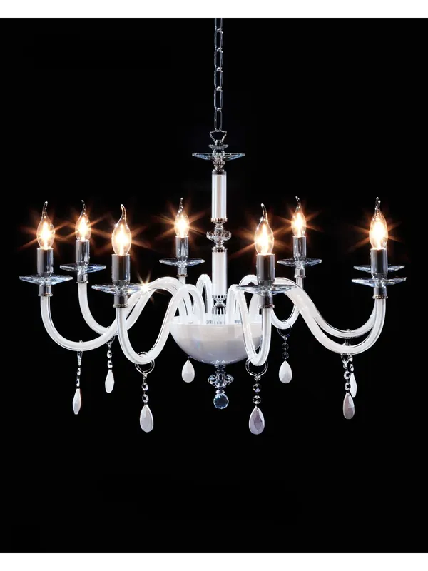 Must-Have Lampadario contemporaneo in cristallo bianco e trasparente a 8 luci CL019