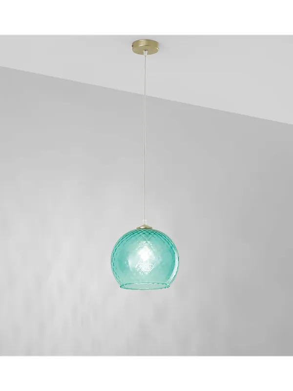 Lampadario a sospensione con vetro verde d.25cm a 1 luce DP295 Occasione