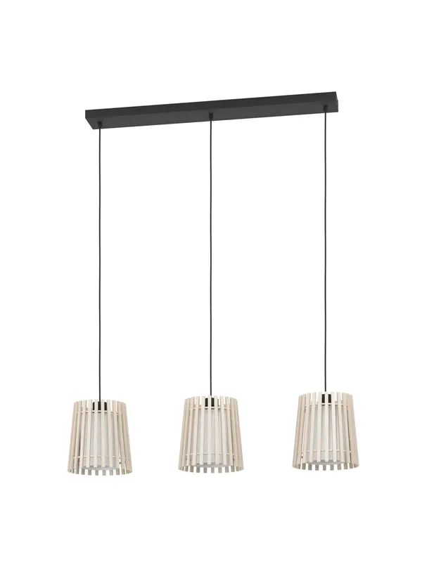 Lampadario moderno in legno naturale e tessuto a 3 luci GL1716 Compra Adesso