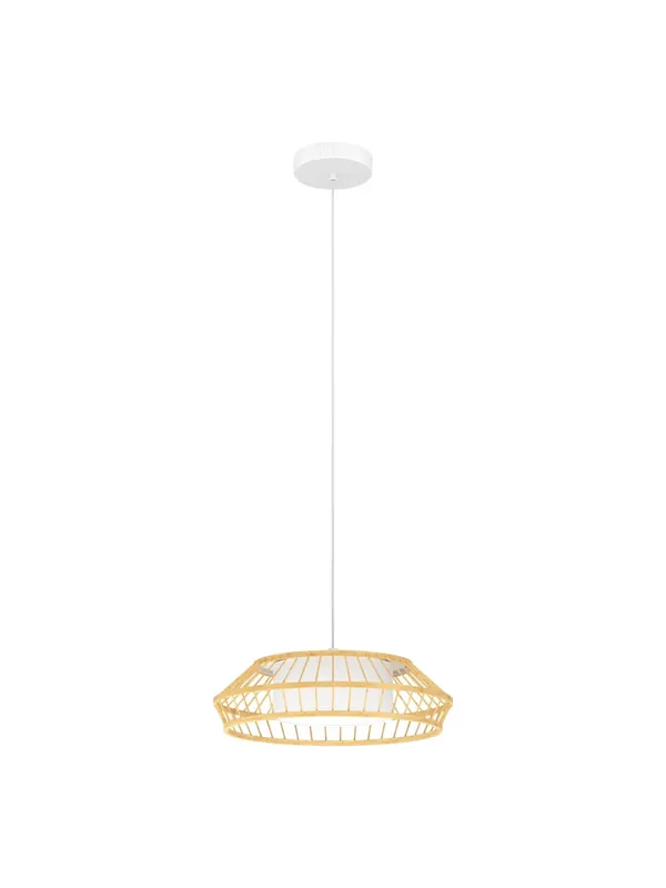 Lampadario moderno a led rgb design legno naturale e tessuto GL1683 A Buon Prezzo