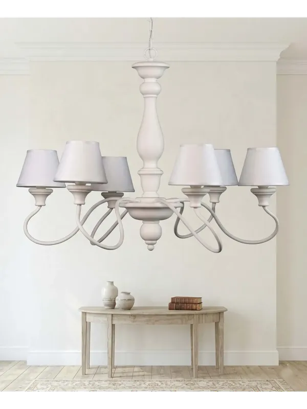 Lampadario contemporaneo in legno bianco opaco a 6 luci esse 745/6 Prezzo Basso
