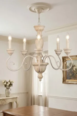 Lampadario classico in legno avorio antico a 5 luci esse 765/5 Spedizione Espresso