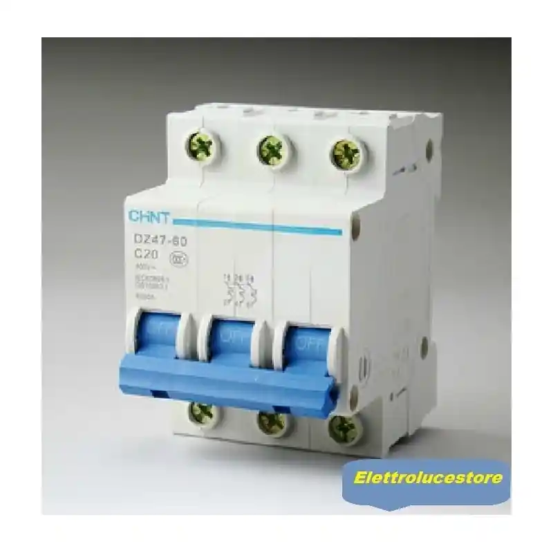 interruttore magnetotermico da guida din quadro 16a 3poli 4,5ka 3 moduli chint 41307 curva c 186502 Popolare