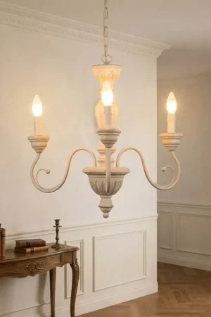 Lampadario classico in legno avorio antico a 3 luci esse 765/3 Di Tendenza
