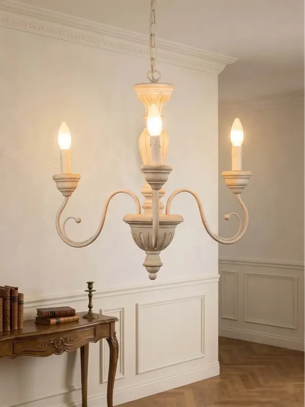 Lampadario classico in legno avorio antico a 3 luci esse 765/3 Di Tendenza