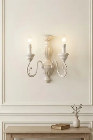Applique da parete classico in legno avorio antico a 2 luci esse 765/a2 Compra Oggi Stesso